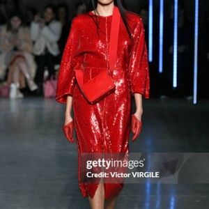 FW18 Sally LaPointe Red Stretch Sequin Dress